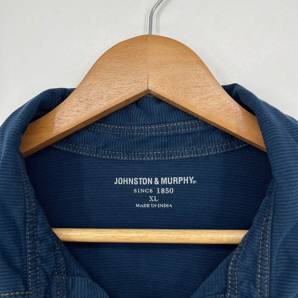 Johnston & Murphy Mens XL Blue Micro Stripe Contrast Stitch Short Sleeve Polo - Picture 3 of 11